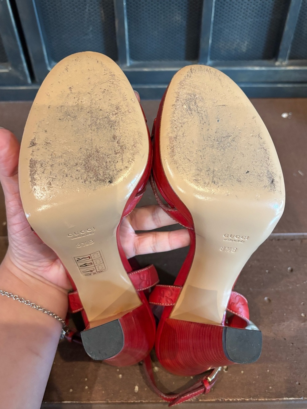 Red Gucci High Heel Ankle-Strap Sandals - Picture 5 of 6